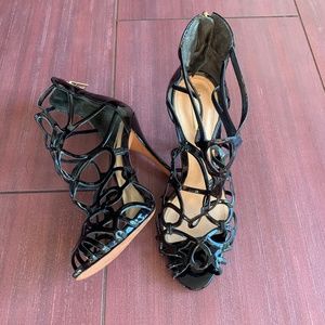 SCHUTZ caged patent leather sandals